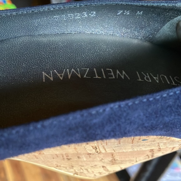 Stuart Weitzman Corkswoon Navy Blue Designer Wedges Size 7.5 - Picture 15 of 15
